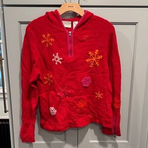 Liz Claiborne Red Hoodie with Colorful Snowflake Embroidery Lrg